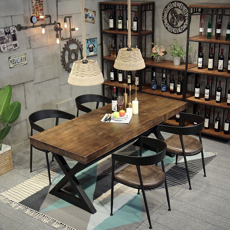 Metal Industrial Rectangle Indoor Table Solid Wood Top Table with Trestle Clearhalo ' dining_table' 'Dining Tables & Seating' 'Dining Tables' 'furn' 'furn_dining_table' 'Furniture' 'furniture_dining_table' 'Kitchen & Dining Furniture' 'kitchen&dining_furn' 'kitchen' 'kitchen_dining_table' 1200x1200_1be91b58-efb6-4595-8268-607e3dca86cb