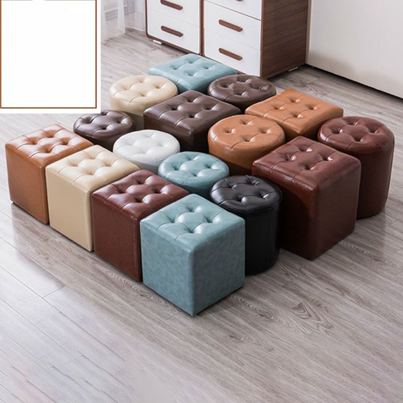 Modern Pouf Ottoman Genuine Leather Upholstered Tufted Solid Color Ottoman Clearhalo 'furn' 'furn_ottomans_poufs' 'Furniture' 'Living Room Furniture' 'Ottomans & Poufs' 'ottomans_poufs' 1200x1200_1beb271b-845a-4b4f-96da-5807373c0048