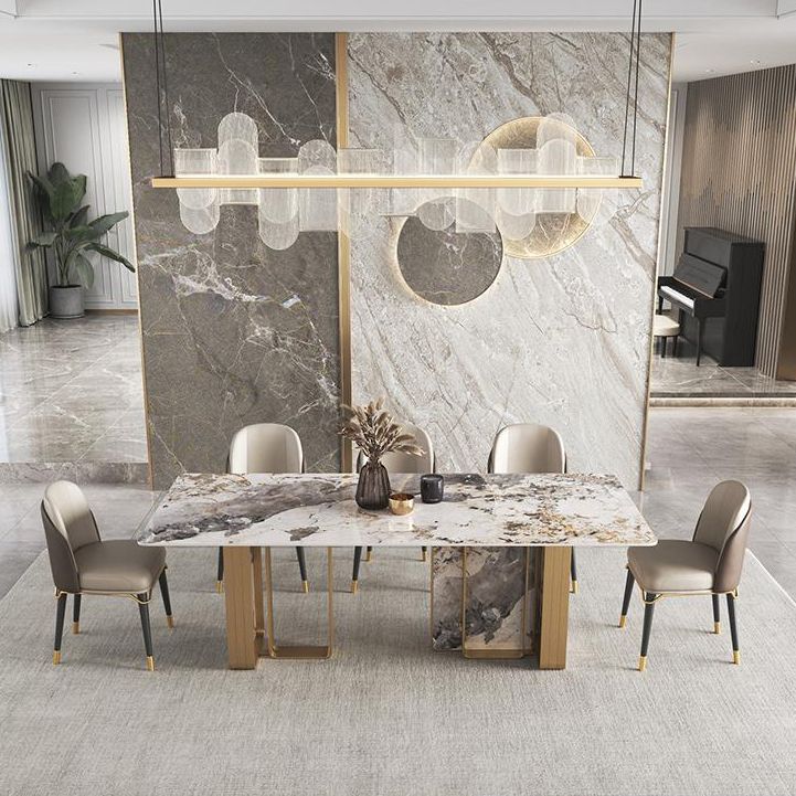 Traditional Luxury Double Pedestal Table Stainless Steel Base Rectangle Dinner Table Clearhalo 'Dining Tables & Seating' 'Dining Tables' 'dining_table' 'furn' 'furn_dining_table' 'Furniture' 'Kitchen & Dining Furniture' 1200x1200_1beb2805-1c1e-4d42-b6cc-668999c31655