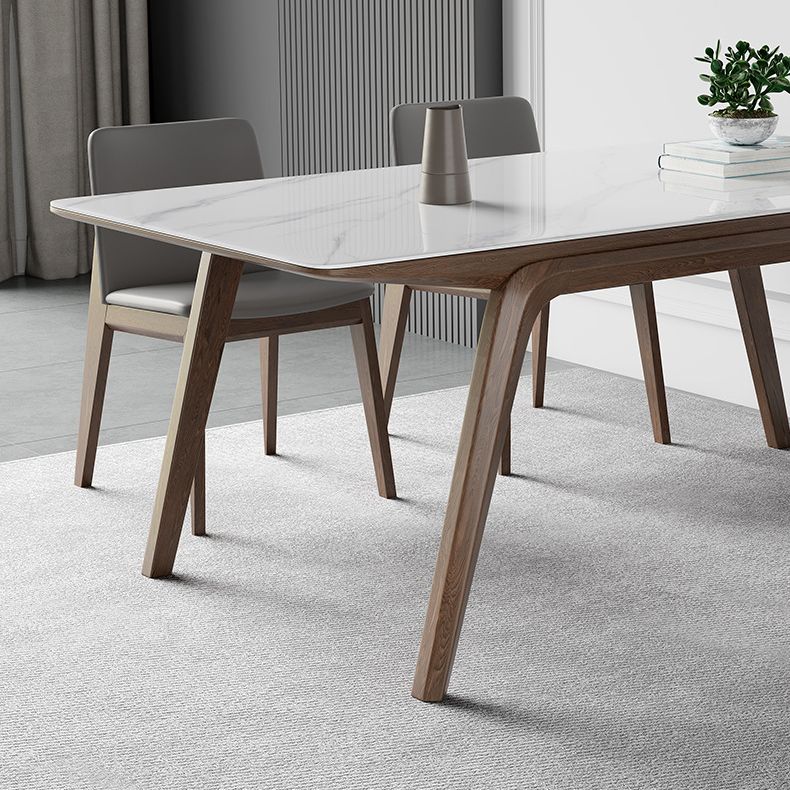 Mesa de comedor rectangular industrial Mesa de piedra sinterizada con patas de madera