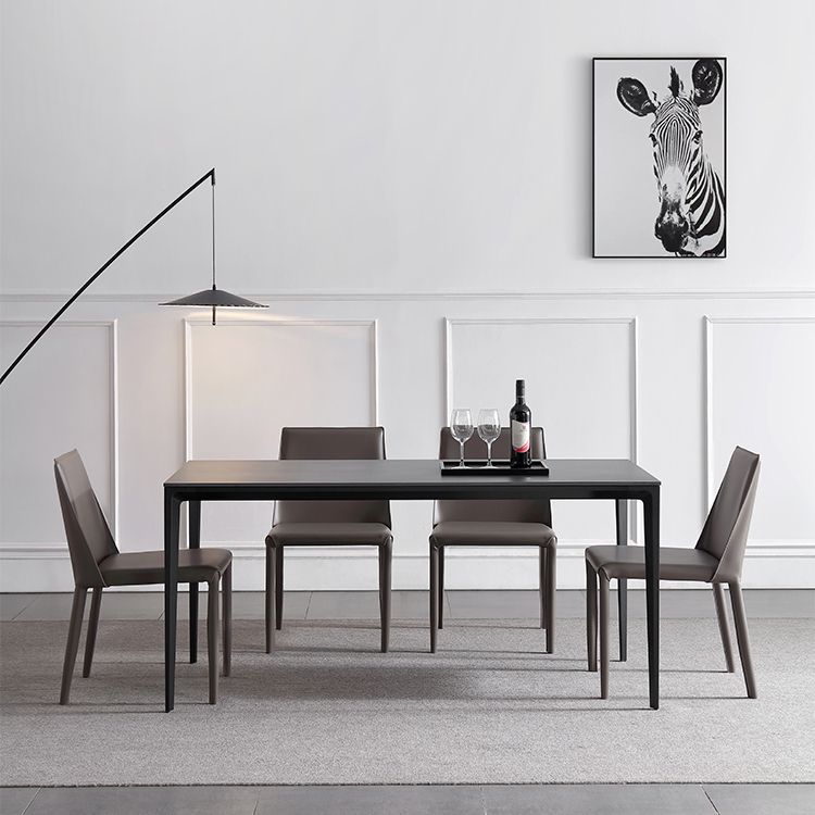 Modern Style Traditional Height Dining Set with Fixed Rectangle Shape Table and 4 Black Legs Base Clearhalo 'Dining Room Sets' 'Dining Tables & Seating' 'dining_room_set' 'furn' 'furn_dining_room_set' 'Furniture' 'furniture_dining_room_set' 'Kitchen & Dining Furniture' 'kitchen&dining_furn' 'kitchen' 1200x1200_1bef7f7a-de5c-44eb-b559-ea769e72bf9c