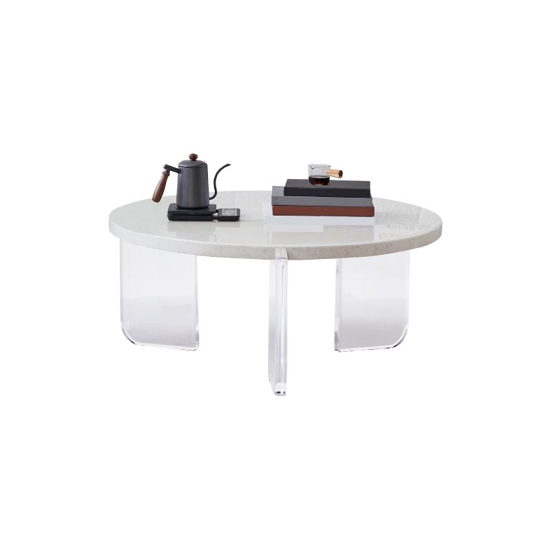 Contemporary Round Terrazzo Coffee Table in White Acrylic Legs 1 Single Cocktail Table Clearhalo 'Coffee & Accent Tables' 'Coffee Tables' 'coffee_tables' 'furn' 'furn_coffee_tables' 'Furniture' 'Living Room Furniture' 1200x1200_1bf21636-520f-46ba-90f1-5fff7ea39f94
