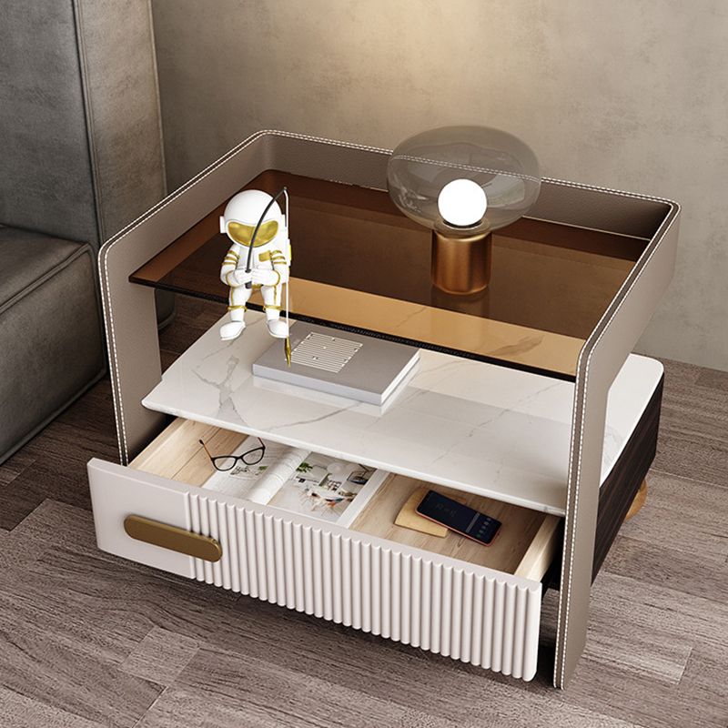 Wood Night Stand 18.9" Tall 1 - Drawer Nightstand with Tempered Glass Top Clearhalo 'Bedroom Furniture' 'furn' 'furn_night_stand' 'Furniture' 'night_stand' 'Nightstands' 1200x1200_1bf2a058-6234-463e-b054-d1a140e0b5a5