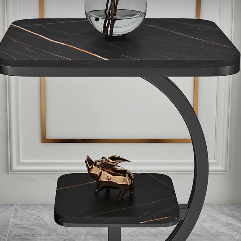 Double Tier Square Slate Top End Table Metal C Side Table for Living Room Clearhalo 'Coffee & Accent Tables' 'End & Side Tables' 'end_side_tables' 'furn' 'furn_end_side_tables' 'Furniture' 'Living Room Furniture' 1200x1200_1bf2ecb3-2dd6-4f76-9f2a-22642e454d85
