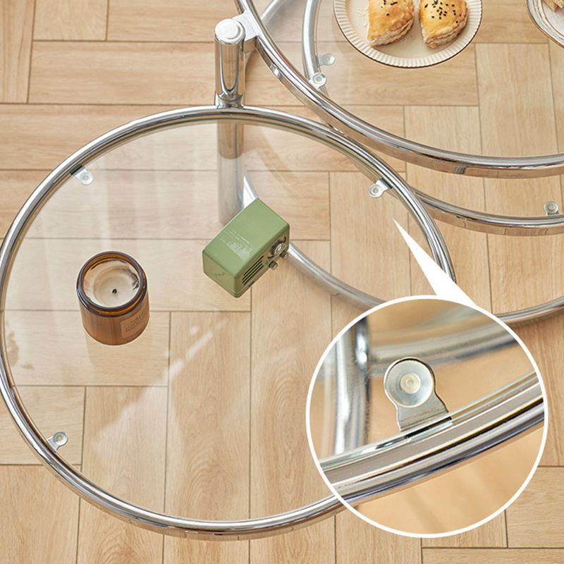 Extendable Coffee Table with Glass Round Top and Stainless Steel Base Clearhalo 'Coffee & Accent Tables' 'Coffee Tables' 'coffee_tables' 'furn' 'furn_coffee_tables' 'Furniture' 'Living Room Furniture' 1200x1200_1bf6c5ea-d6cf-4a78-a93f-0fc763c5043e
