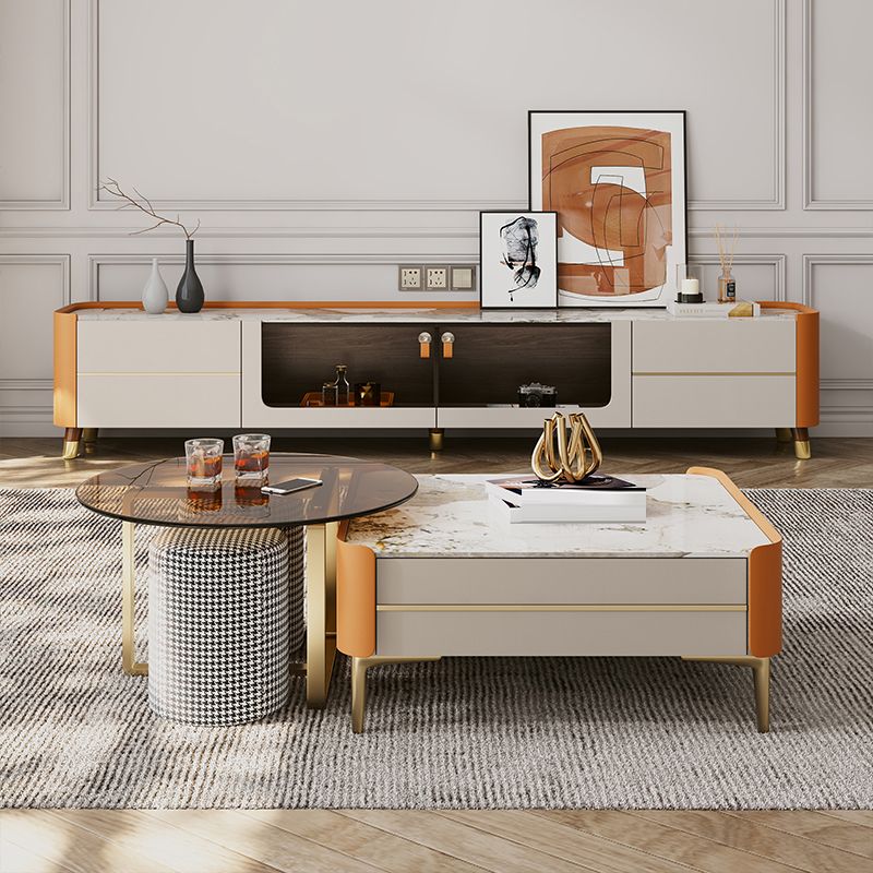 4 Drawers Glam TV Stand Stone Counter Top Enclosed Storage TV Cabinet Clearhalo 'furn' 'furn_tv_stands_entertainment_centers' 'Furniture' 'Living Room Furniture' 'TV Stands & Entertainment Centers' 'TV Stands & Media Storage Furniture' 'tv_stands_entertainment_centers' 1200x1200_1bfc51c3-9995-4006-8fa2-54dfff61e8d6