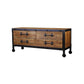 Console TV industrielle en pin, support multimédia de rangement fermé avec tiroirs pour le salon