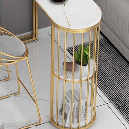 Glam White Stone Pub Bar Table Indoor Iron Double Pedestal Bar Dining Table with 2-Shelf Clearhalo 'Bar Furniture' 'Bar Tables' 'bar_tables' 'furn' 'furn_bar_tables' 'Furniture' 'furniture_bar_tables' 'Kitchen & Dining Furniture' 1200x1200_1c056574-8a61-44ea-814c-96704cba119f