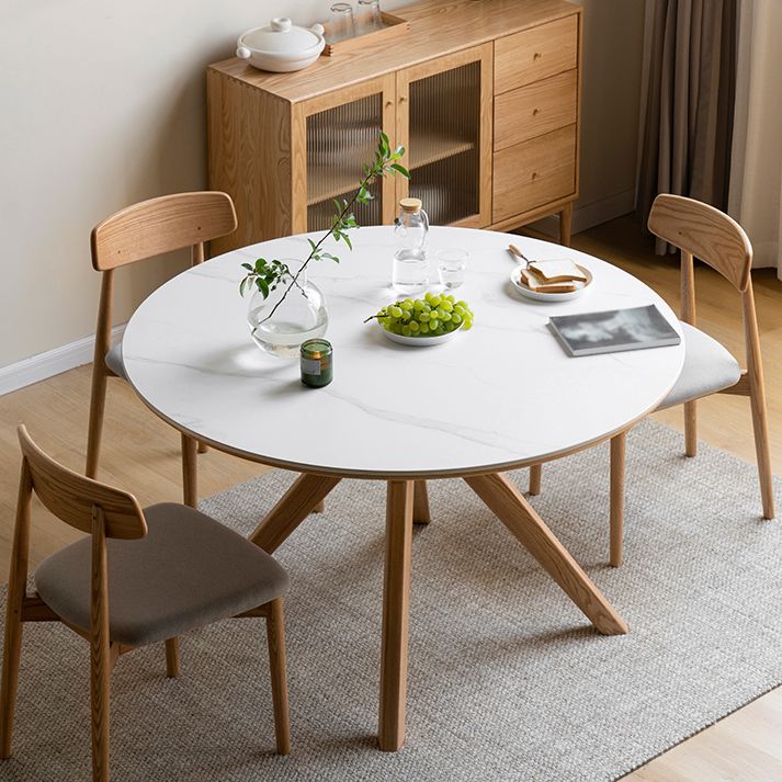 Modern White Stone Top Wood Base Space Saving Dining Table for 6 People Clearhalo 'Dining Tables & Seating' 'Dining Tables' 'dining_table' 'furn' 'furn_dining_table' 'Furniture' 'Kitchen & Dining Furniture' 1200x1200_1c088b14-0e49-49b6-853b-40951d0130e6