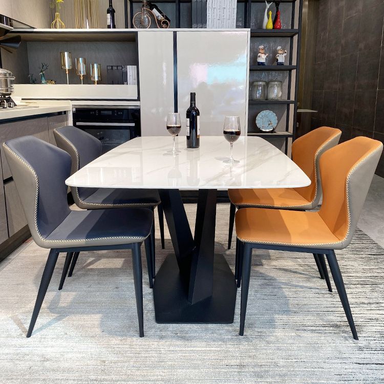 Rechthoek moderne stenen tafel standaard hoogte eettafel met voetstukbasis