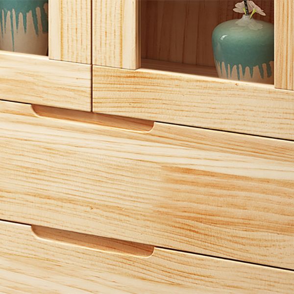 Pine Wood Glass Paned Accent Cabinet 47.6" Tall Natural Storage Chest Clearhalo 'Cabinets & Chests' 'cabinets_chests' 'furn' 'furn_cabinets_chests' 'Furniture' 'Living Room Furniture' 1200x1200_1c0ce0f4-44b8-429a-8796-59af1f051f3e