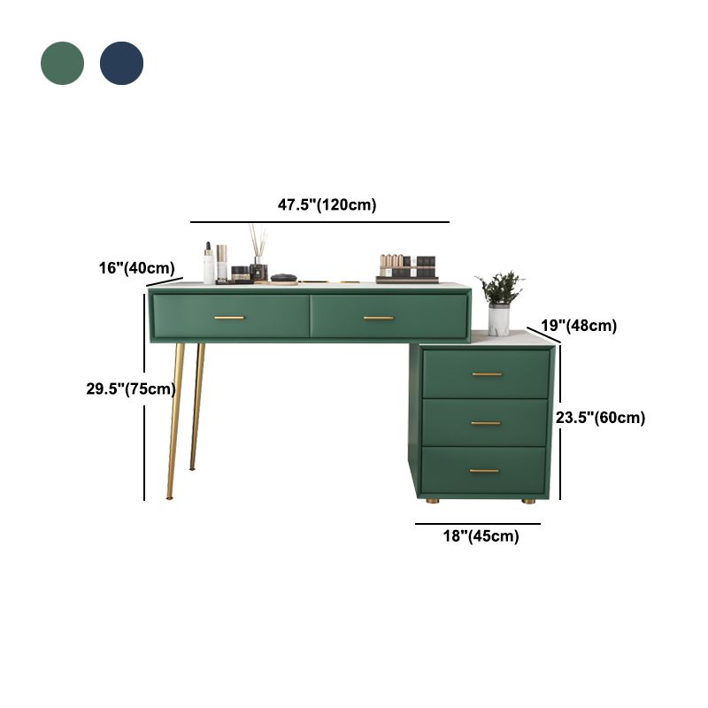 Genuine Leather Vanity Set 5 Storage Drawers Dressing Table with Padded Stool Clearhalo 'Bedroom Furniture' 'furn' 'furn_makeup_vanities' 'Furniture' 'Makeup Vanities' 'makeup_vanities' 1200x1200_1c1202b3-583a-4205-ba6b-c20556833d5c