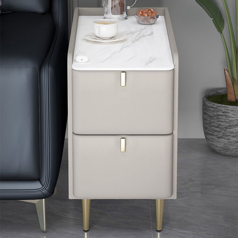 Modernistic Rectangular Slate Side Table 4 Legs End Table with Drawers