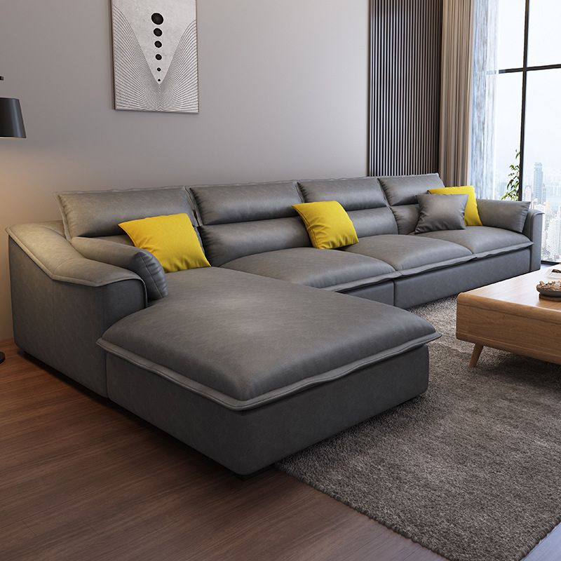 129.92" L Sectional with 4 Pillows Back and Sloped Arms for Living Room Clearhalo 'furn' 'furn_sectionals' 'Furniture' 'Living Room Furniture' 'Sectionals' 1200x1200_1c147c55-8886-43fd-a65f-0c513acd17b8