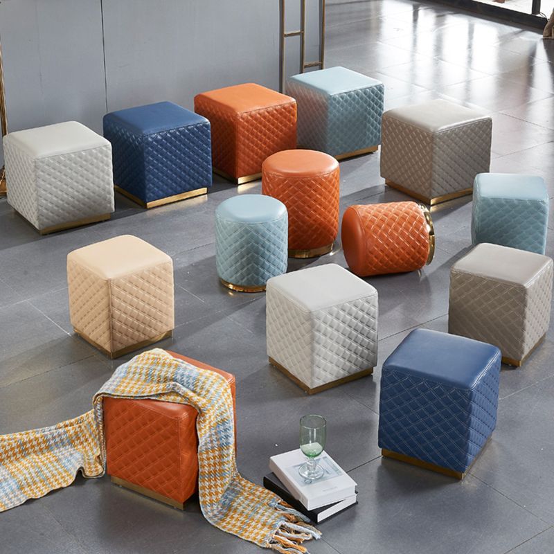 Glam Pouf Ottoman Faux Leather Upholstered Square Ottoman with Metal Legs Clearhalo 'furn' 'furn_ottomans_poufs' 'Furniture' 'Living Room Furniture' 'Ottomans & Poufs' 'ottomans_poufs' 1200x1200_1c148cd1-ff48-4ebc-8a21-9cf5c7f3b19d