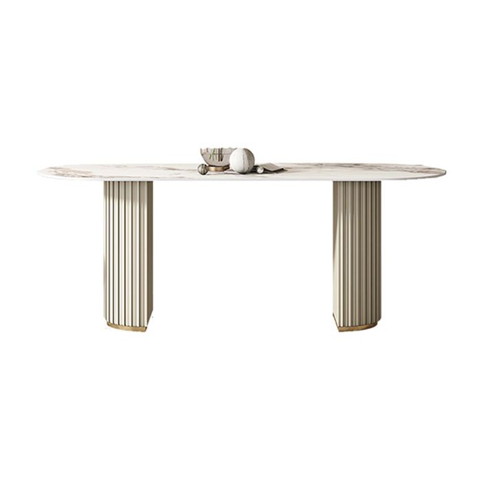 Oval Double Pedestal Modern Dining Table Sintered Stone Fixed Table for Kitchen Clearhalo ' dining_table' 'Dining Tables & Seating' 'Dining Tables' 'furn' 'furn_dining_table' 'Furniture' 'furniture_dining_table' 'Kitchen & Dining Furniture' 'kitchen&dining_furn' 'kitchen' 'kitchen_dining_table' 1200x1200_1c189eaf-1767-4e09-8dca-07b6ccff5e6a