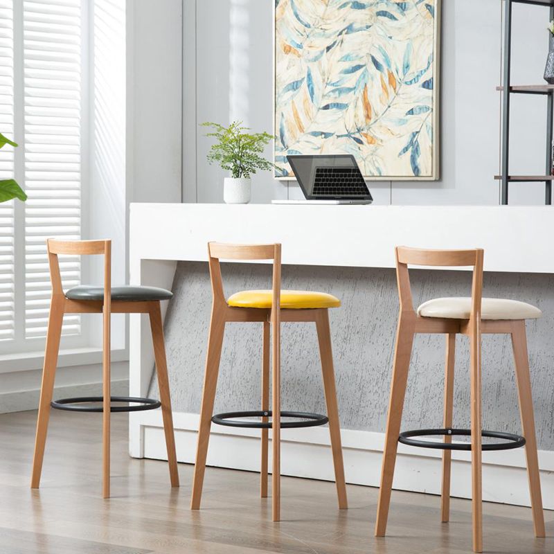 Industrial Style Bar-stool Round Seat with Low Back Wooden Legs for Kitchen Bar Clearhalo 'Bar Furniture' 'Bar Stools' 'bar_stools' 'furn' 'furn_bar_stools' 'furniture_bar_stools' 'Kitchen & Dining Furniture' 'kitchen&dining_furn' 'kitchen' 'kitchen_furn' Furniture' 1200x1200_1c205712-03ca-4bd1-95a0-ccdc72b22303