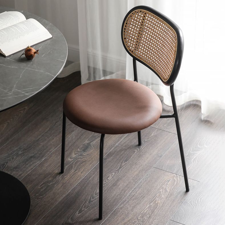 Faux Leather Side Chair Contemporary Cane Back Dining Chair for Indoor Clearhalo 'Dining Chairs' 'Dining Tables & Seating' 'dining_chair' 'furn' 'furn_dining_chair' 'Furniture' 'furniture_dining_chair' 'Kitchen & Dining Furniture' 1200x1200_1c20ee55-f298-46ce-9014-d4c9ecc72528