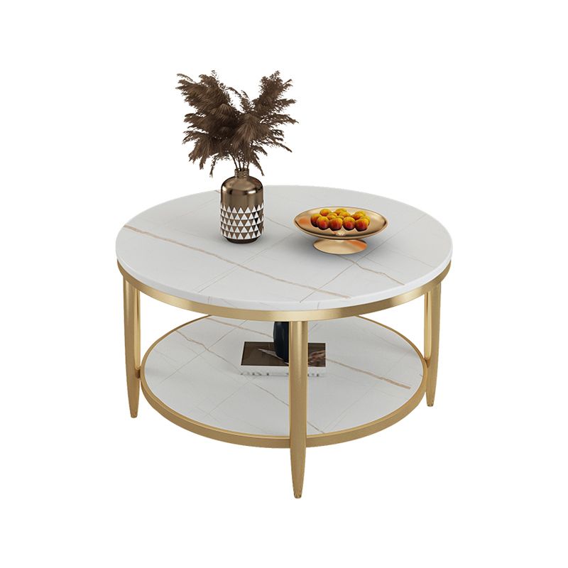 Glamstil Runde Schiefertischplatte Metal 4 -Beinbasis mit Lagerregal Couchtisch