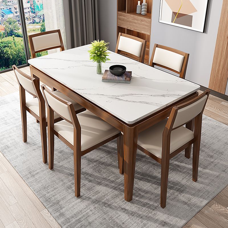 Modern Style Dining Table Set White Sintered Stone Dining Table with Solid Wood Base Clearhalo 'Dining Room Sets' 'Dining Tables & Seating' 'dining_room_set' 'Furniture' 'furniture_dining_room_set' 'Kitchen & Dining Furniture' 'kitchen&dining_furn' 'kitchen' 1200x1200_1c2608be-4ce6-4ed0-8693-4e6ee3f70e50