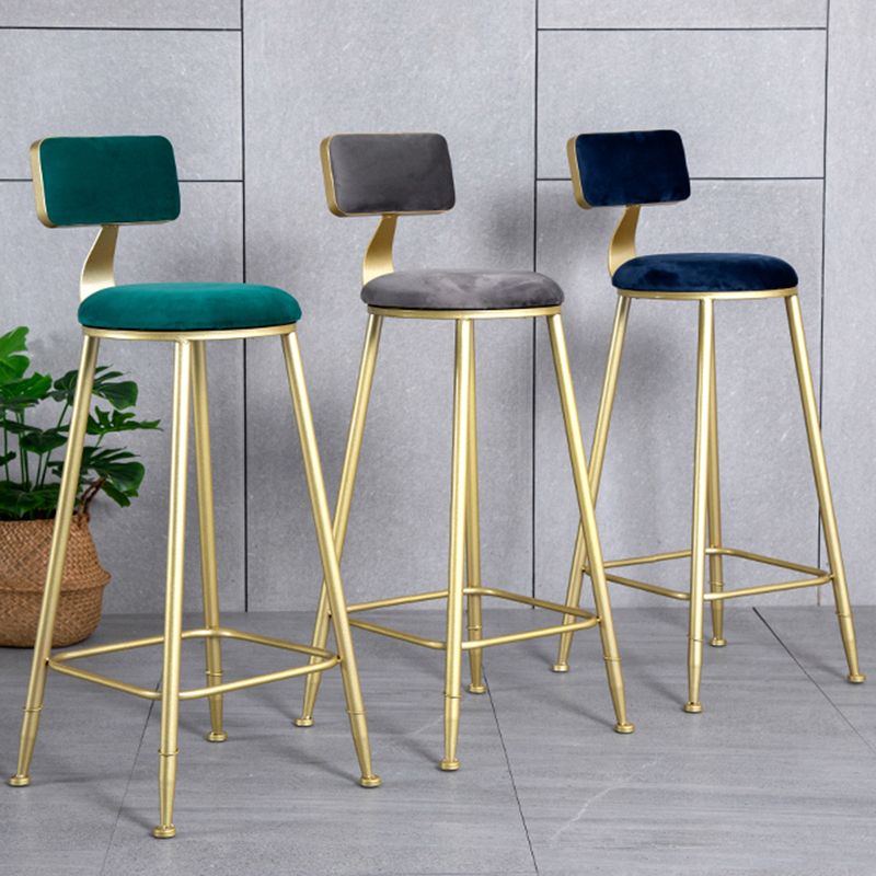 Glam Armless Backrest Counter Stool Iron Bar Stool with Velvet Cushion and Pedal for Cafe Clearhalo 'Bar Furniture' 'Bar Stools' 'bar_stools' 'furn' 'furn_bar_stools' 'Furniture' 'Kitchen & Dining Furniture' 1200x1200_1c263d3c-37f1-4774-9bf6-b1a9bc4d263d