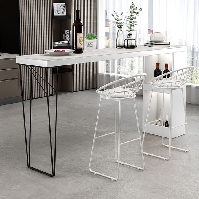 Industrial White Wood Bar Dining Table Stone Top Rectangle Indoor Bistro Table with Shelf Clearhalo 'Bar Furniture' 'Bar Tables' 'bar_tables' 'furn' 'furn_bar_tables' 'Furniture' 'furniture_bar_tables' 'Kitchen & Dining Furniture' 1200x1200_1c28b01d-8843-4100-8709-34785e868bba