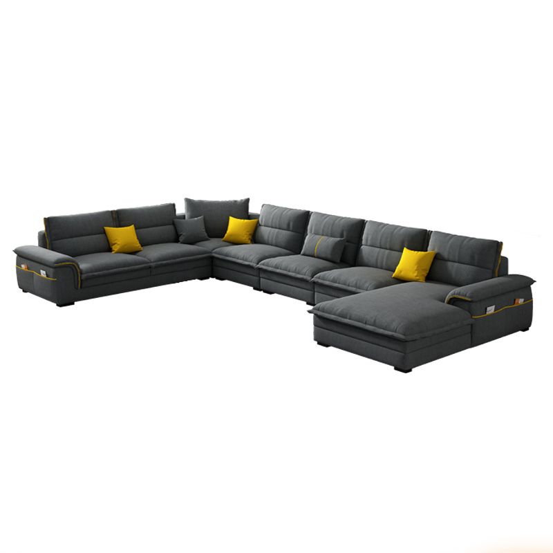 Muebles de brazo acampanado seccional sofá gris oscuro seccional con almohadas