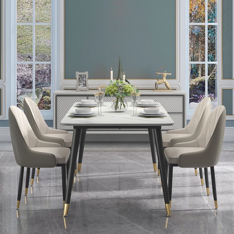 Modern Sintered Stone Table Set of 5/7 with Rectangle White Table Dining Set with PU Leather Chairs Clearhalo 'Dining Room Sets' 'Dining Tables & Seating' 'dining_room_set' 'furn' 'furn_dining_room_set' 'Furniture' 'furniture_dining_room_set' 'Kitchen & Dining Furniture' 'kitchen&dining_furn' 'kitchen' 1200x1200_1c2a2f47-7903-4c15-844c-f9cccdc6d8d8