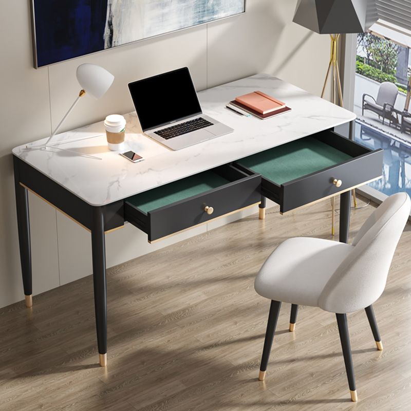 White and Black Writing Desk Rectangular Shaped Office Desk with 1/2 Drawers Clearhalo 'furn' 'furn_office_desk' 'Furniture' 'Office Desks' 'Office Furniture' 'office_desk' 1200x1200_1c2c5807-b742-45f2-807e-52094c617735