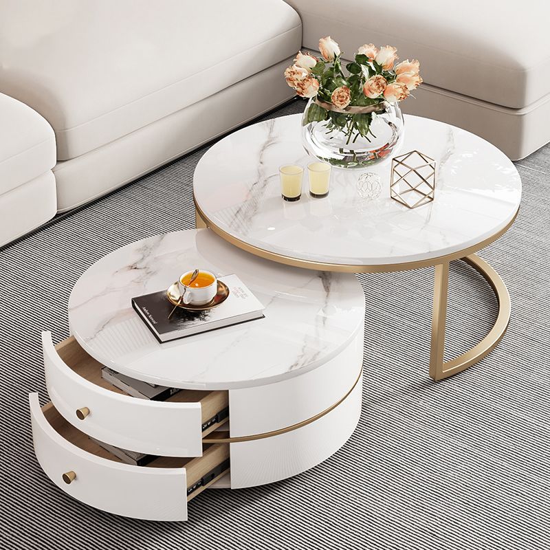 Table basse avec plateau en verre, 2 tables gigognes avec rangement