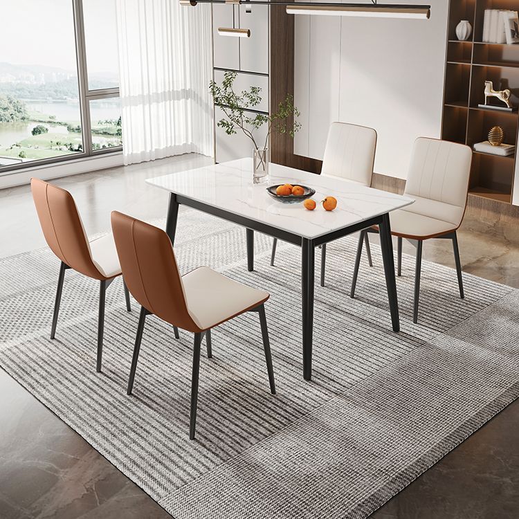 White Stone Dinette Set with Black Legs 1/2/5/7 Pieces Modern Dining Table Set