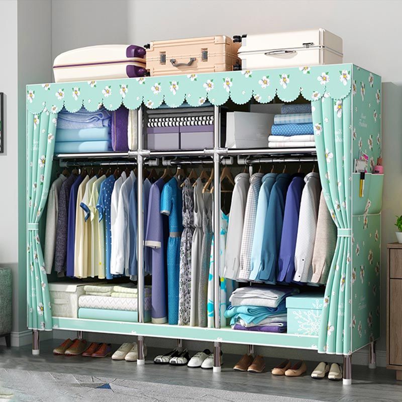 Contemporary Style Wardrobe Cabinet Steel Frame Wardrobe Armoire for Bedroom