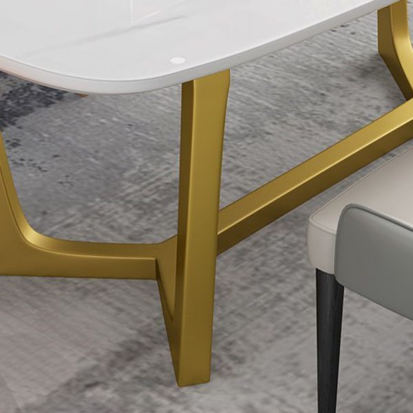 Escritorio de comedor con base de caballete rectangular de mesa fija de piedra sinterizada de lujo