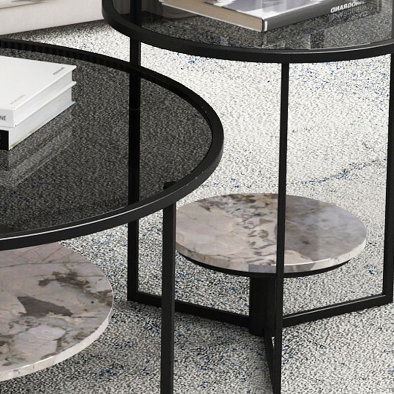 Contemporary Coffee Table Round Glass Top Cocktail Table with Storage Clearhalo 'Coffee & Accent Tables' 'Coffee Tables' 'coffee_tables' 'furn' 'furn_coffee_tables' 'Furniture' 'Living Room Furniture' 1200x1200_1c3bdacf-bd4f-40a0-9dfc-7d2744d12433