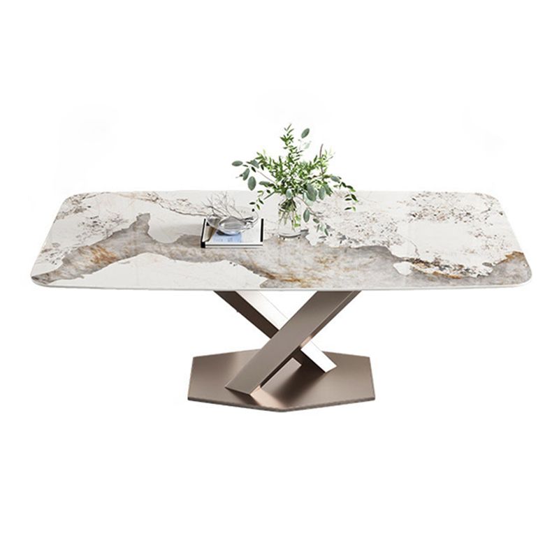 Juego de comedor de piedra sinterizada estilo diseñador, juego de mesa rectangular de 1/4/5/7 piezas