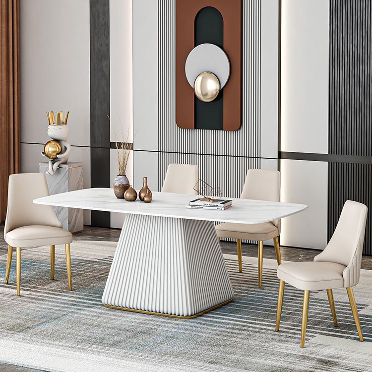 Glam Dining Room Set with¬†Rectangle Sintered Stone Top and Pedestal Base Dining Furniture Clearhalo 'Dining Room Sets' 'Dining Tables & Seating' 'dining_room_set' 'furn' 'furn_dining_room_set' 'Furniture' 'furniture_dining_room_set' 'Kitchen & Dining Furniture' 'kitchen&dining_furn' 'kitchen' 1200x1200_1c4081a7-2be0-4b29-a718-379960f8c330