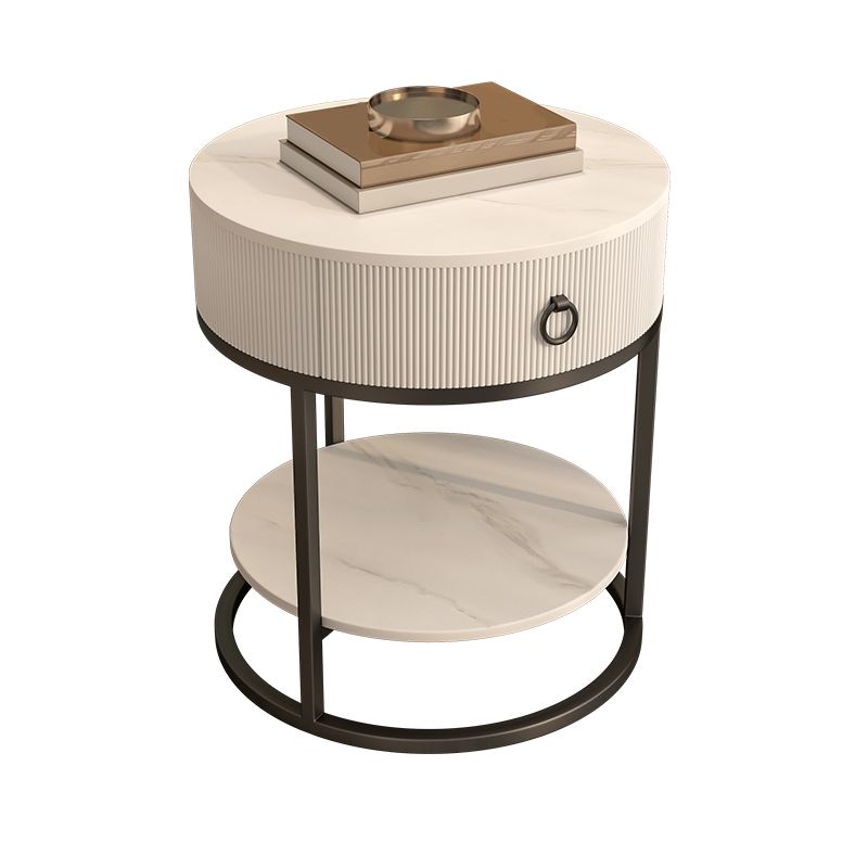 Round Slate Top End Table 22.83" Tall Iron Frame Side Table with Storage Clearhalo 'Coffee & Accent Tables' 'End & Side Tables' 'end_side_tables' 'furn' 'furn_end_side_tables' 'Furniture' 'Living Room Furniture' 1200x1200_1c4331f5-61f1-4ce8-9eb5-19d76f2de3da