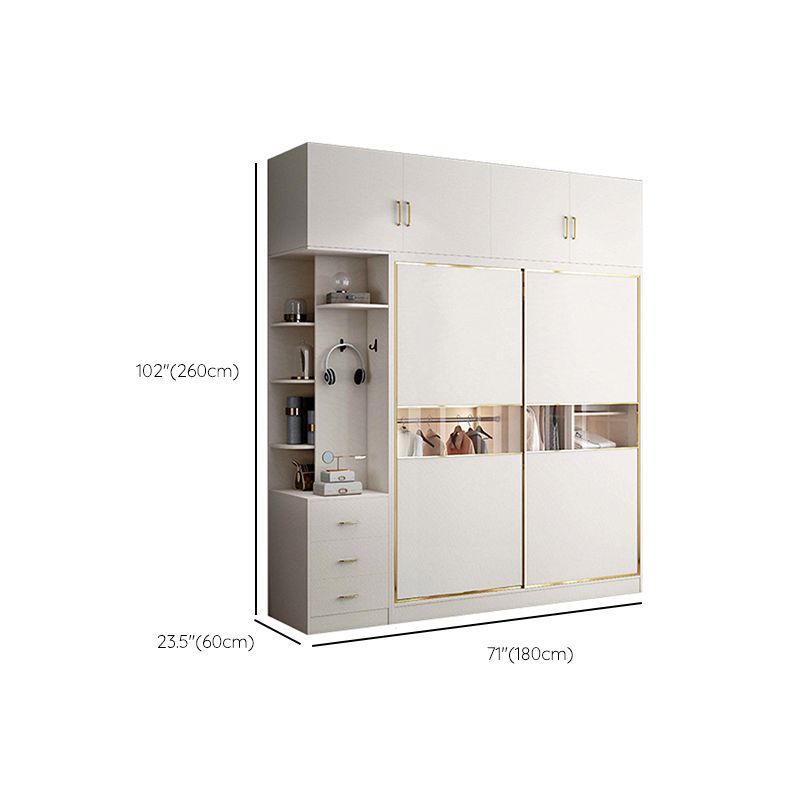 White Colour Wooden Wardrobe Modern Cloth Rod Included Wardrobe Closet