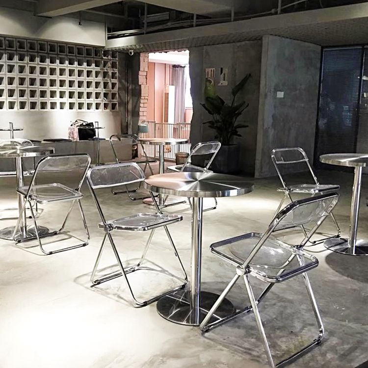Industrial Style Furniture Stainless Steel Dining Site Table with Pedestal Base Clearhalo ' dining_table' 'Dining Tables & Seating' 'Dining Tables' 'furn' 'furn_dining_table' 'Furniture' 'furniture_dining_table' 'Kitchen & Dining Furniture' 'kitchen&dining_furn' 'kitchen' 'kitchen_dining_table' 1200x1200_1c4370bd-dc16-4217-9a71-ee440f30c1c8