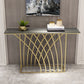 Glam Style Rectangle Top Accent Table with Abstract Iron Base for Hall