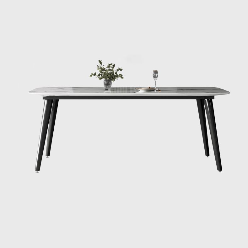 Contemporary Style Marble Dining Set with White Table and 4 Black Legs Base for Home Use Clearhalo 'Dining Room Sets' 'Dining Tables & Seating' 'dining_room_set' 'furn' 'furn_dining_room_set' 'Furniture' 'furniture_dining_room_set' 'Kitchen & Dining Furniture' 'kitchen&dining_furn' 'kitchen' 1200x1200_1c47e4b4-378b-4e5b-bd46-86979fccd9c8