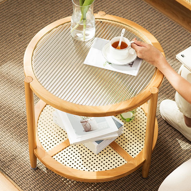 Tropical Glass Top Coffee Table Round Single Coffee Cocktail Table with Storage Shelf Clearhalo 'Coffee & Accent Tables' 'Coffee Tables' 'coffee_tables' 'furn' 'furn_coffee_tables' 'Furniture' 'Living Room Furniture' 1200x1200_1c486dce-6762-4d19-b067-3f4ff0caa598