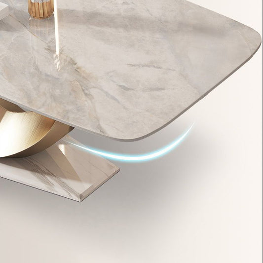 豪華な焼結石トップダイニングセット長方形1/4/5/7/9ピースディネットテーブルセット