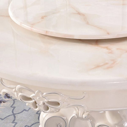 木製の台座ベースのある石のトップダイニングテーブルラウンドダイニングテーブル