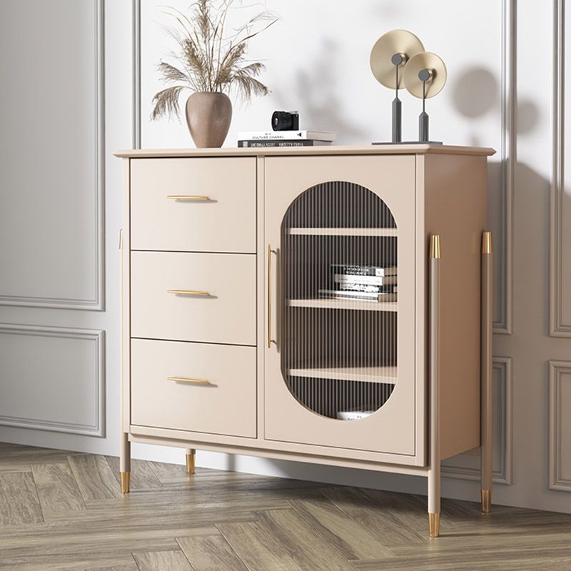 Table de buffet en bois massif planche latérale contemporaine avec armoires et tiroirs