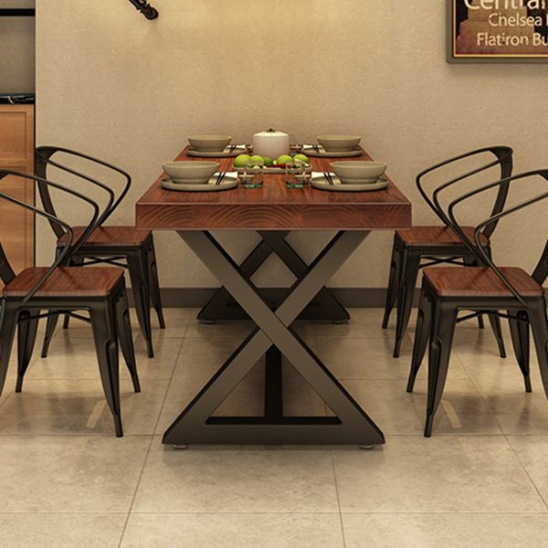 Industrial Rectangle Dining Room Table Pine Solid Wood Table with Black Trestle Base Clearhalo ' dining_table' 'Dining Tables & Seating' 'Dining Tables' 'furn' 'furn_dining_table' 'Furniture' 'furniture_dining_table' 'Kitchen & Dining Furniture' 'kitchen&dining_furn' 'kitchen' 'kitchen_dining_table' 1200x1200_1c4cd52c-293c-4622-b4f6-342b76e11e94