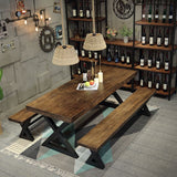 Metal Industrial Rectangle Indoor Table Solid Wood Top Table with Trestle Clearhalo ' dining_table' 'Dining Tables & Seating' 'Dining Tables' 'furn' 'furn_dining_table' 'Furniture' 'furniture_dining_table' 'Kitchen & Dining Furniture' 'kitchen&dining_furn' 'kitchen' 'kitchen_dining_table' 1200x1200_1c4ec417-f299-473a-8449-49a9ff22c9a2