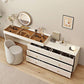 Cream Glass Top Vanity Makeup Dressing Table Stool Set with Drawers