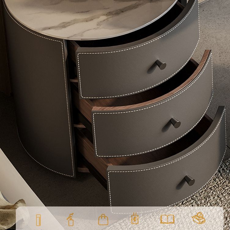 Cosferante de dormitorio de cuero gris contemporáneo con espejo de cajón