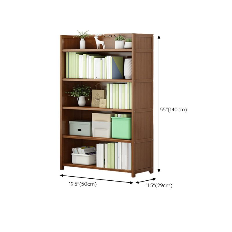 Brown Closed Back Book Shelf Bamboo Standard Vertical Bookcase for Home